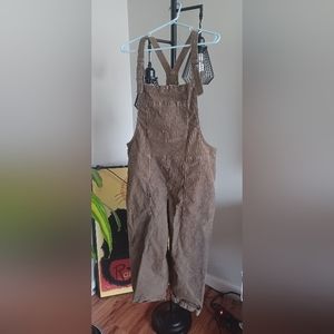 Aerie olive green corduroy overalls